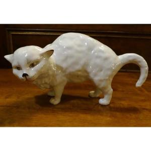 Chat En Porcelaine Allemande 1900