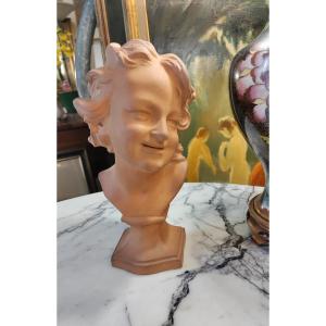 Terre Cuite Buste d'Enfant Rieur 1930