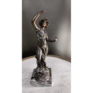 Woman In Babbit Metal By Ruchot Art Nouveau