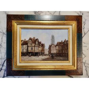 Rouen Church Of Saint Maclou Oil On Canvas 20th