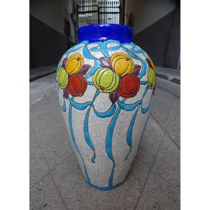 Large Vase By Charles Catteau Boch Frères 20th