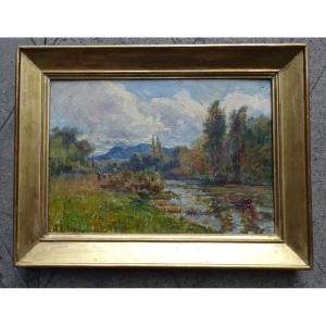 Ph. Audras Oil On Canvas Animated Landscape