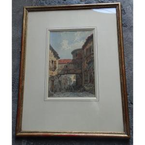 H. Roux Watercolor Village Street 