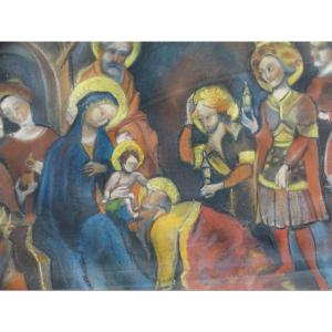 Pastel G. Baille Adoration des Rois Mages Années 40/50