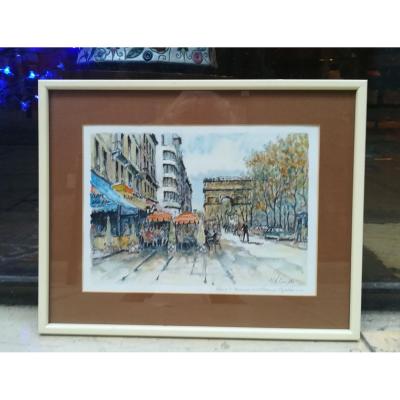  Avenue Des Champs Elysées Aquarelle De Polo Cambier Années 50