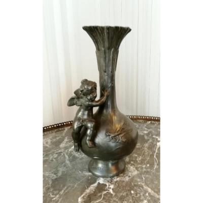 Vase En étain Angelot  Art Nouveau