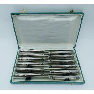 12 Table Knives In Silver Metal 20th