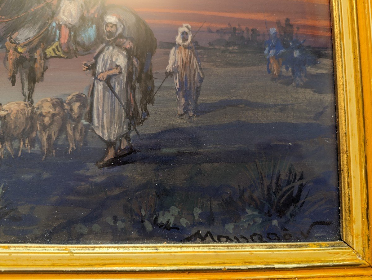 Paire de gouaches orientalistes, signées MANAGO-Paysages animés-photo-4