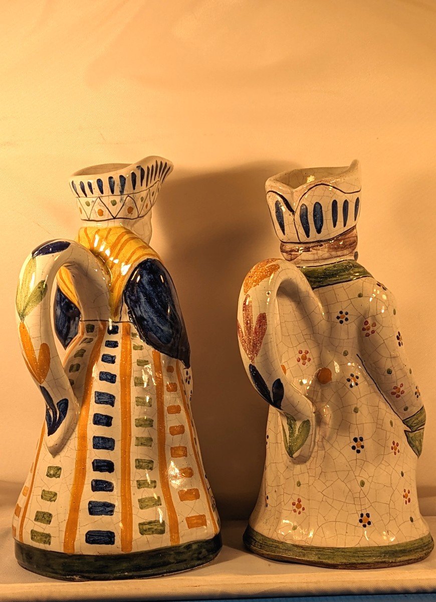 Paire de pichets "Jacquot", 19ème, en faience peinte-photo-1