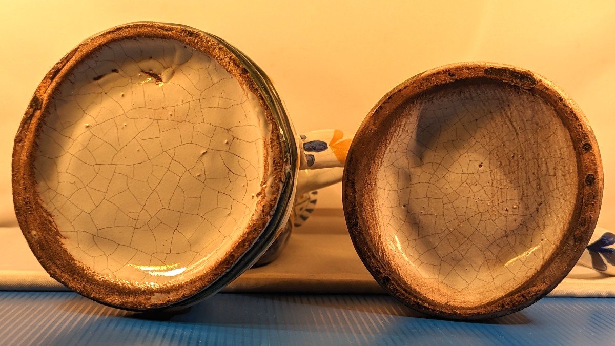 Paire de pichets "Jacquot", 19ème, en faience peinte-photo-3