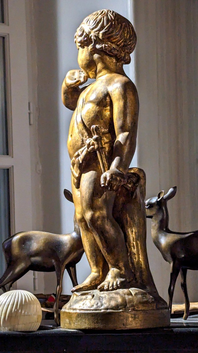 Sculpture en bois, patine bronze-Putti-53 cm-photo-2