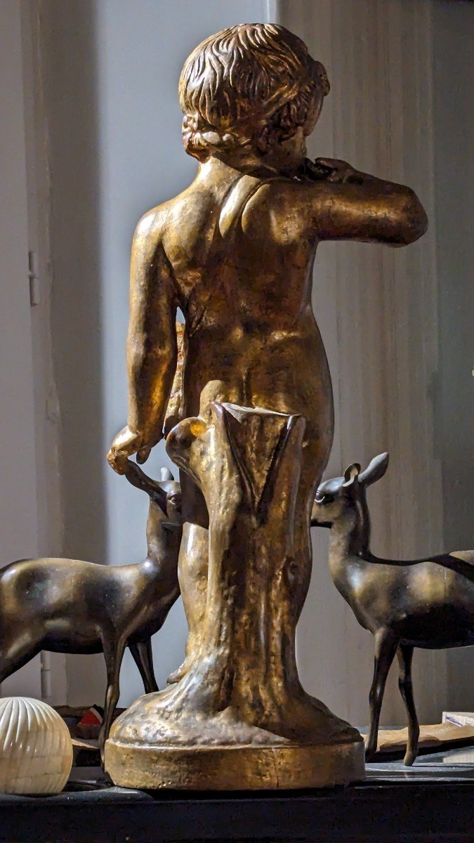 Sculpture en bois, patine bronze-Putti-53 cm-photo-3