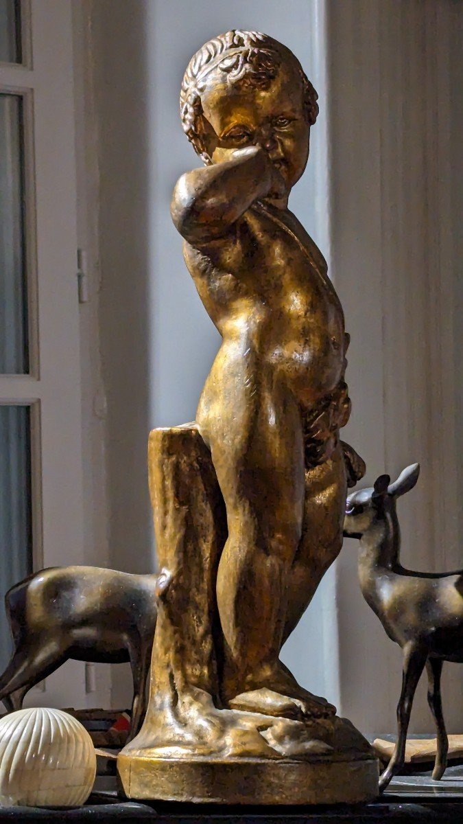 Sculpture en bois, patine bronze-Putti-53 cm-photo-4