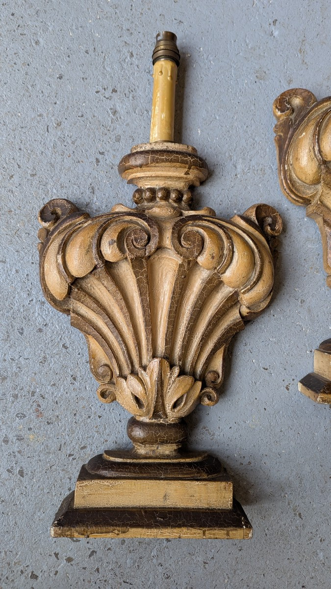 Paire d'appliques Art Déco, en bois stuqué-Lampes-Médicis-photo-2