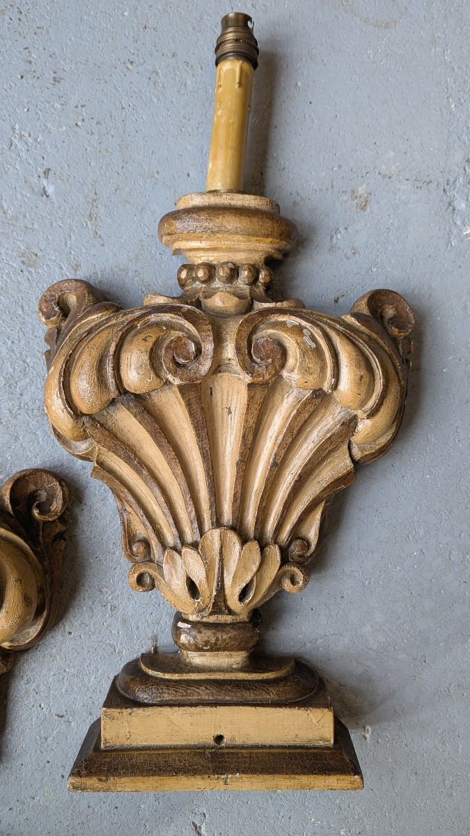 Paire d'appliques Art Déco, en bois stuqué-Lampes-Médicis-photo-3