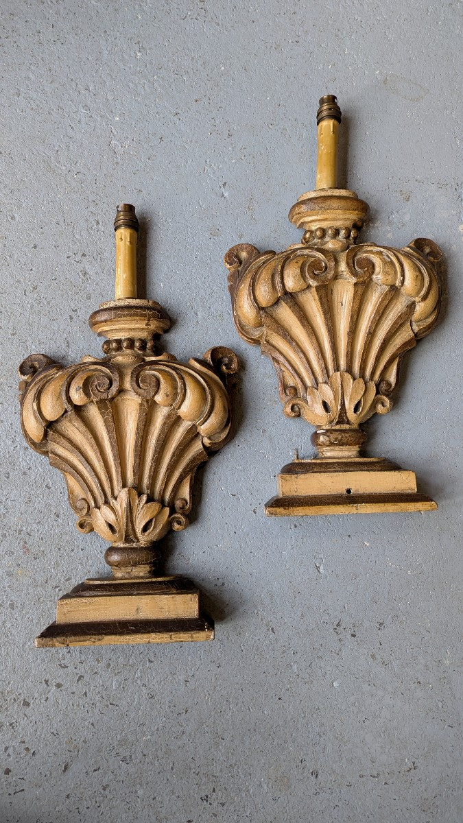 Paire d'appliques Art Déco, en bois stuqué-Lampes-Médicis
