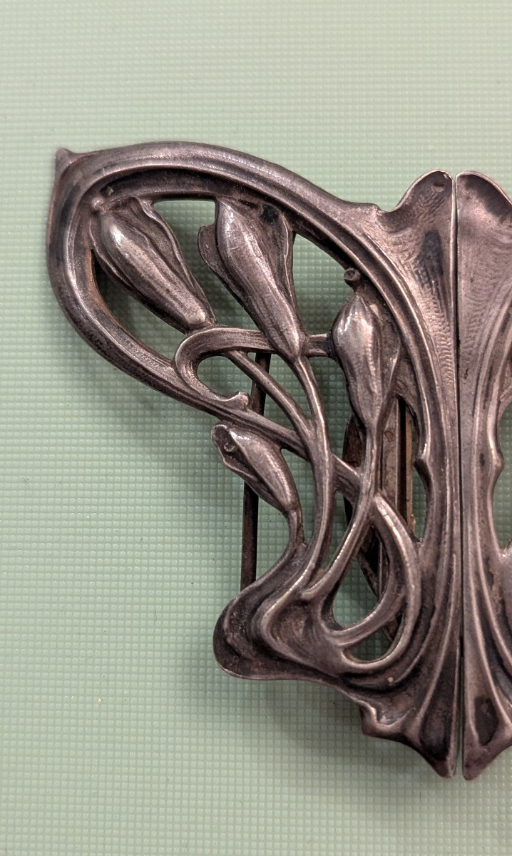 Boucle de ceinture Art Nouveau, en argent massif-Fleurs-photo-2