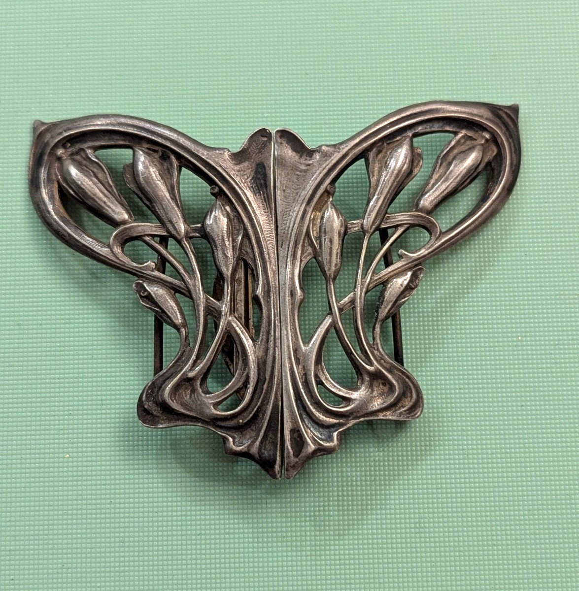 Boucle de ceinture Art Nouveau, en argent massif-Fleurs