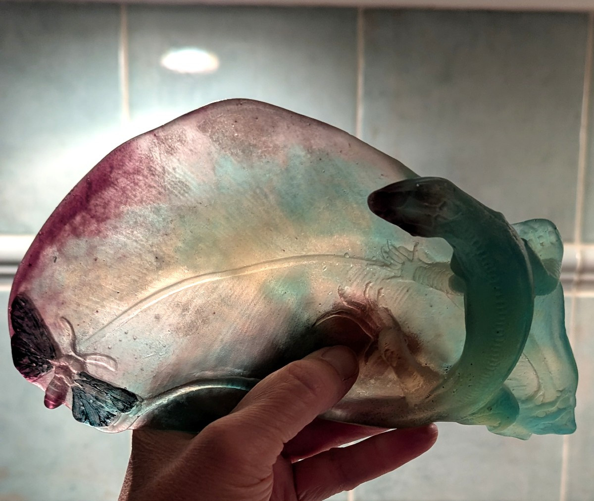 Coupe Daum, en pâte de verre-Modèle au lézard-Grand modèle 