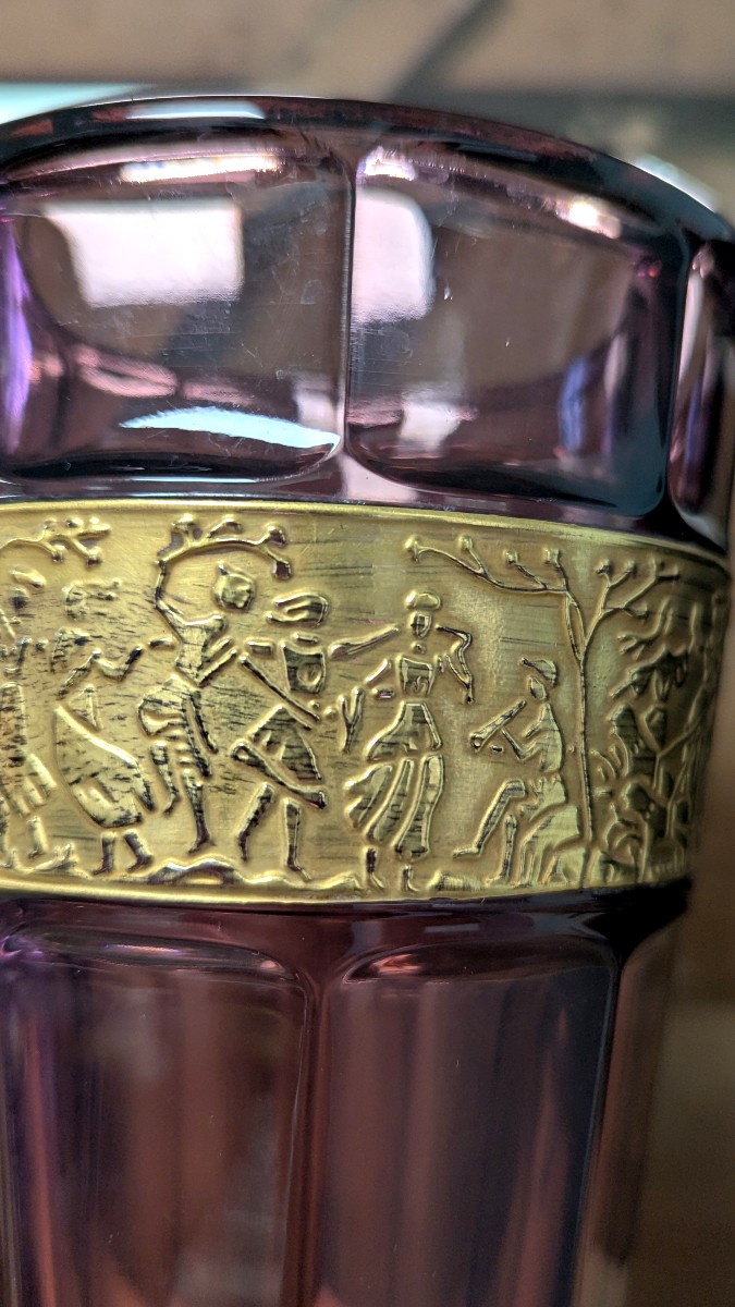 Art Deco Vase, Amethyst Color With Gilding, Moser-photo-2