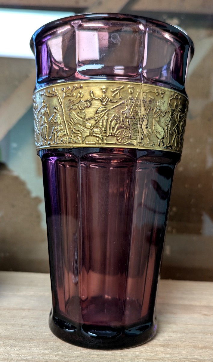 Art Deco Vase, Amethyst Color With Gilding, Moser