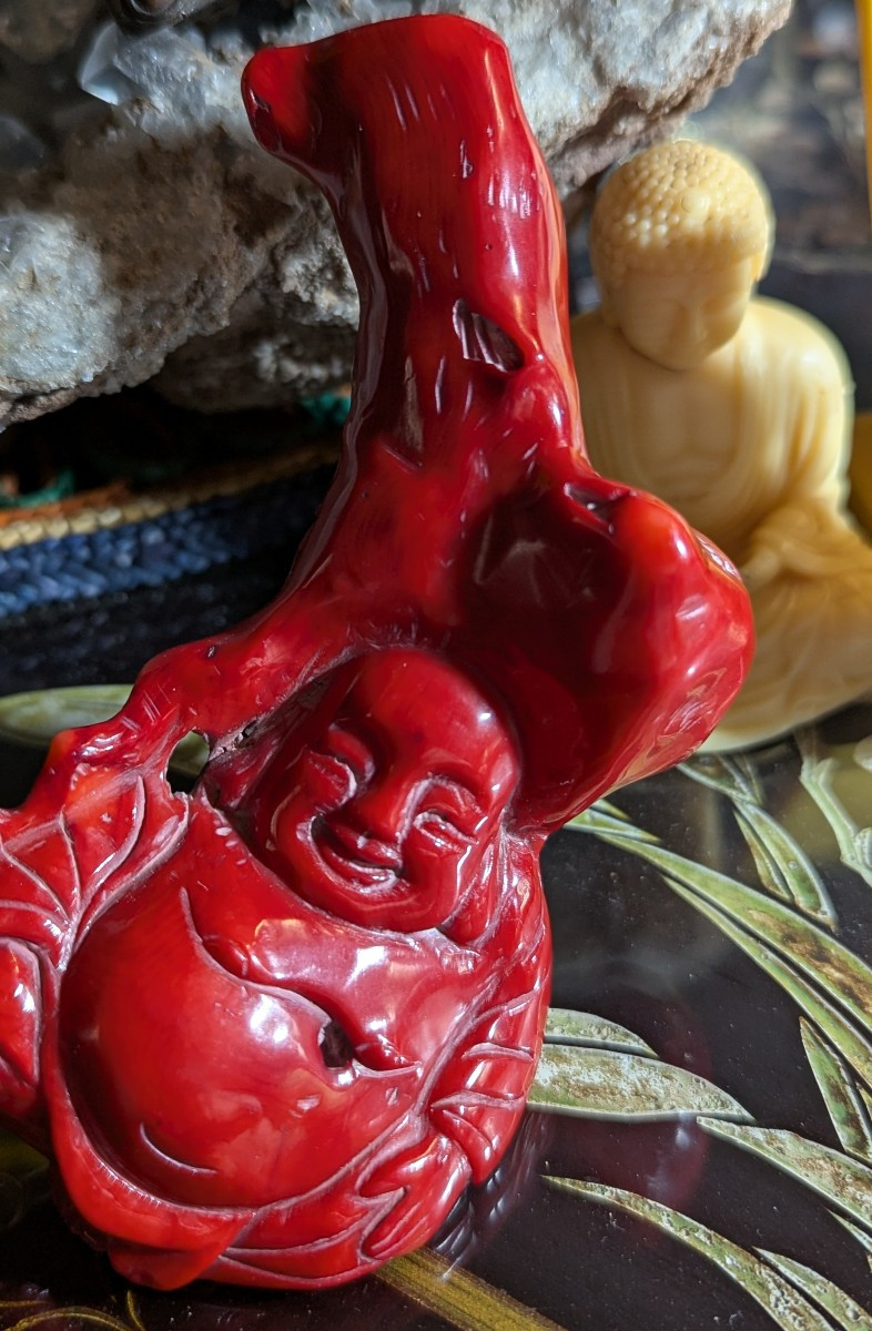 Bouddha sculpté dans une branche de corail bambou-photo-2