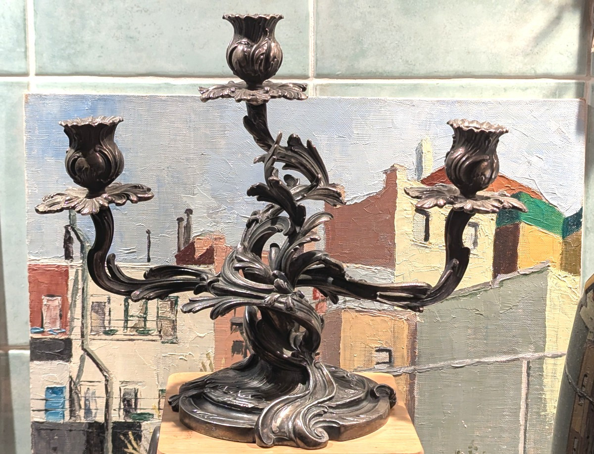 Louis XV Style, Silver-plated Bronze Candlestick By Victor Saglier