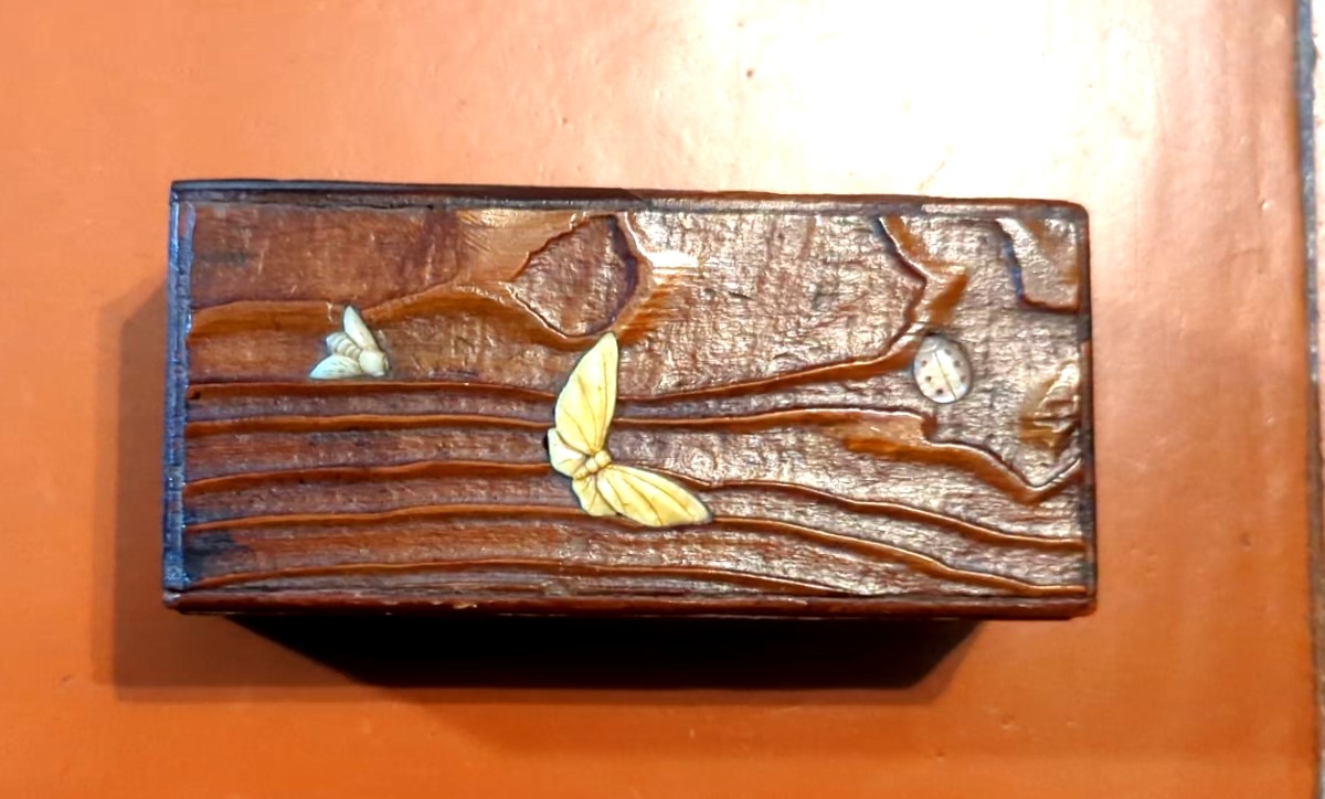 Carved Wooden Stamp Box - Japan - Shibayama