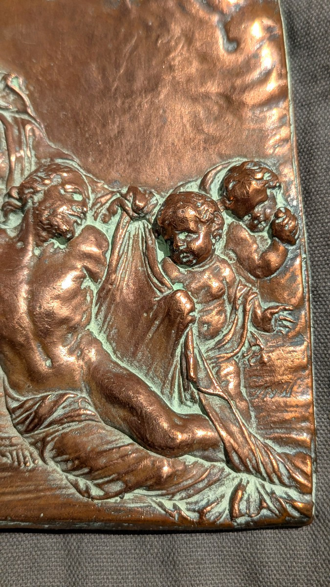 Plaque religieuse, à très haut relief, en cuivre moulé-Italie-17ème-photo-3