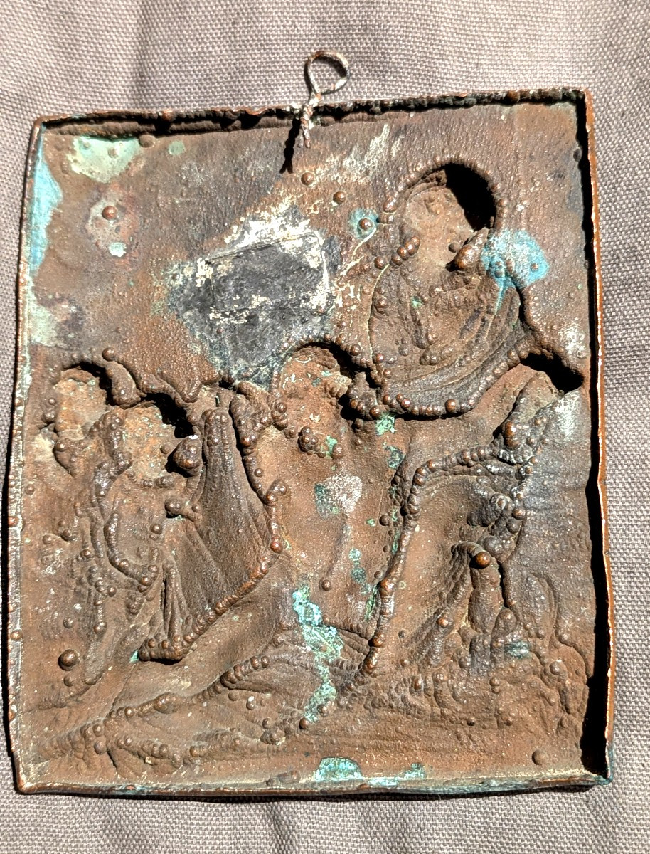 Plaque religieuse, à très haut relief, en cuivre moulé-Italie-17ème-photo-4