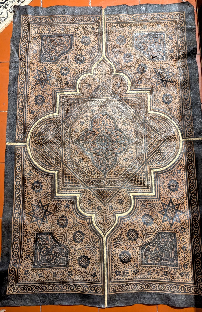 Tapis 19ème, en cuir entièrement découpé en surface-Art Islamique