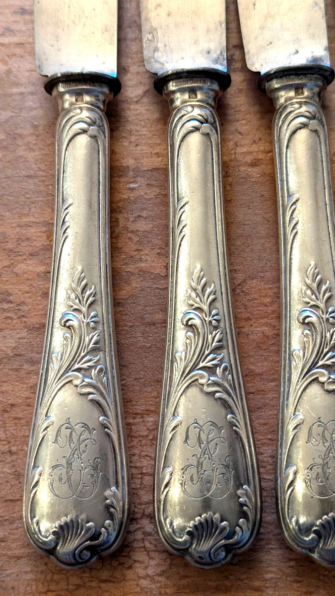 12 Couteaux de table, 19ème, Christofle, en métal argenté -photo-3