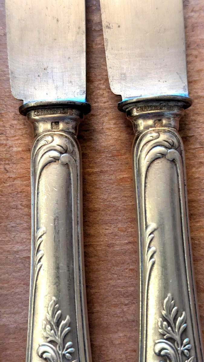 12 Couteaux de table, 19ème, Christofle, en métal argenté -photo-4