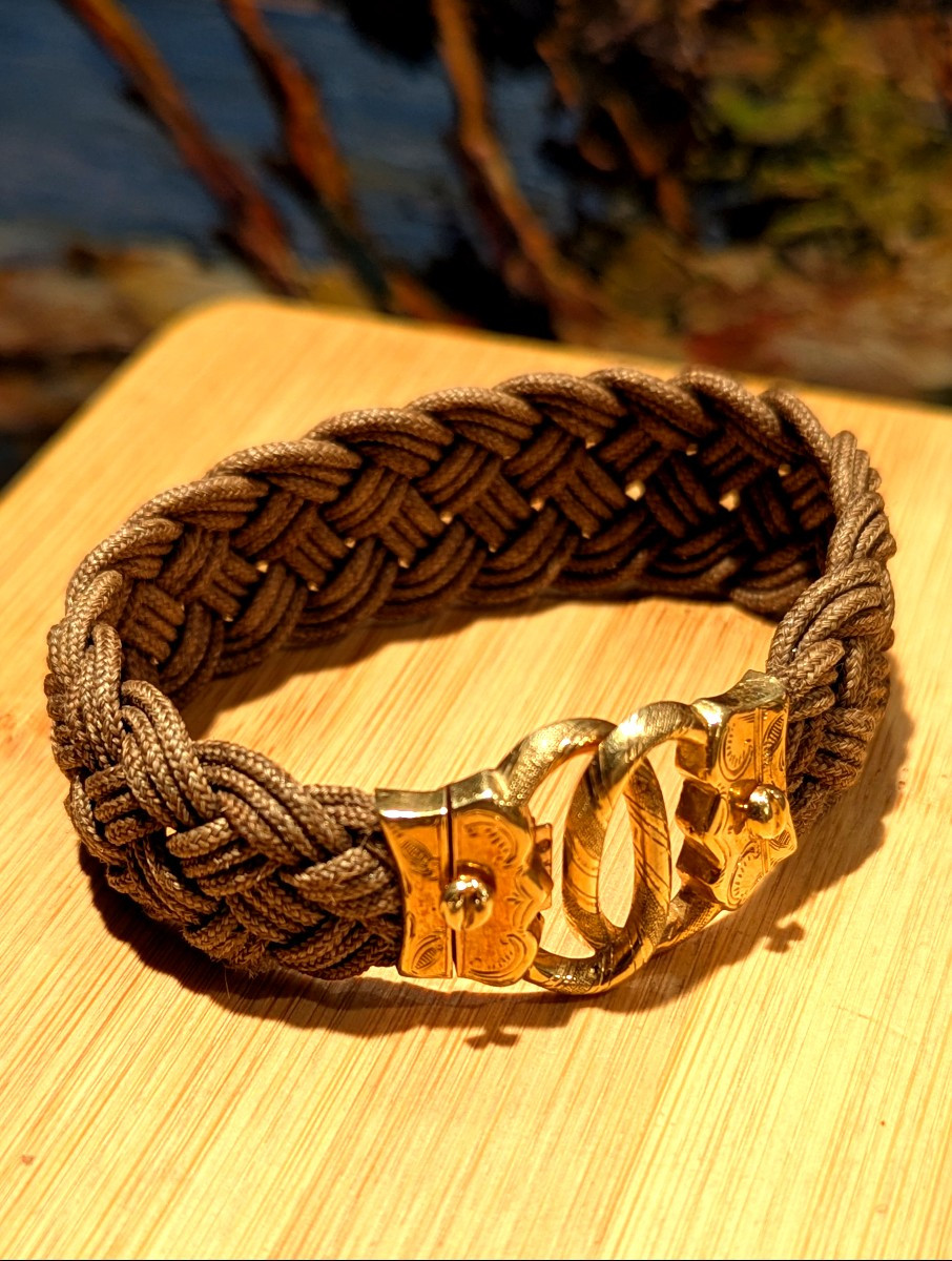 Bracelet en or 18 carats et cheveux tressés 19ème-Bijou-photo-2