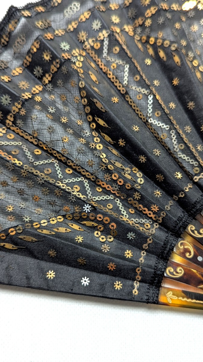 Tortoiseshell Fan With Inlays And Gold Sequins - 19th Century-photo-2