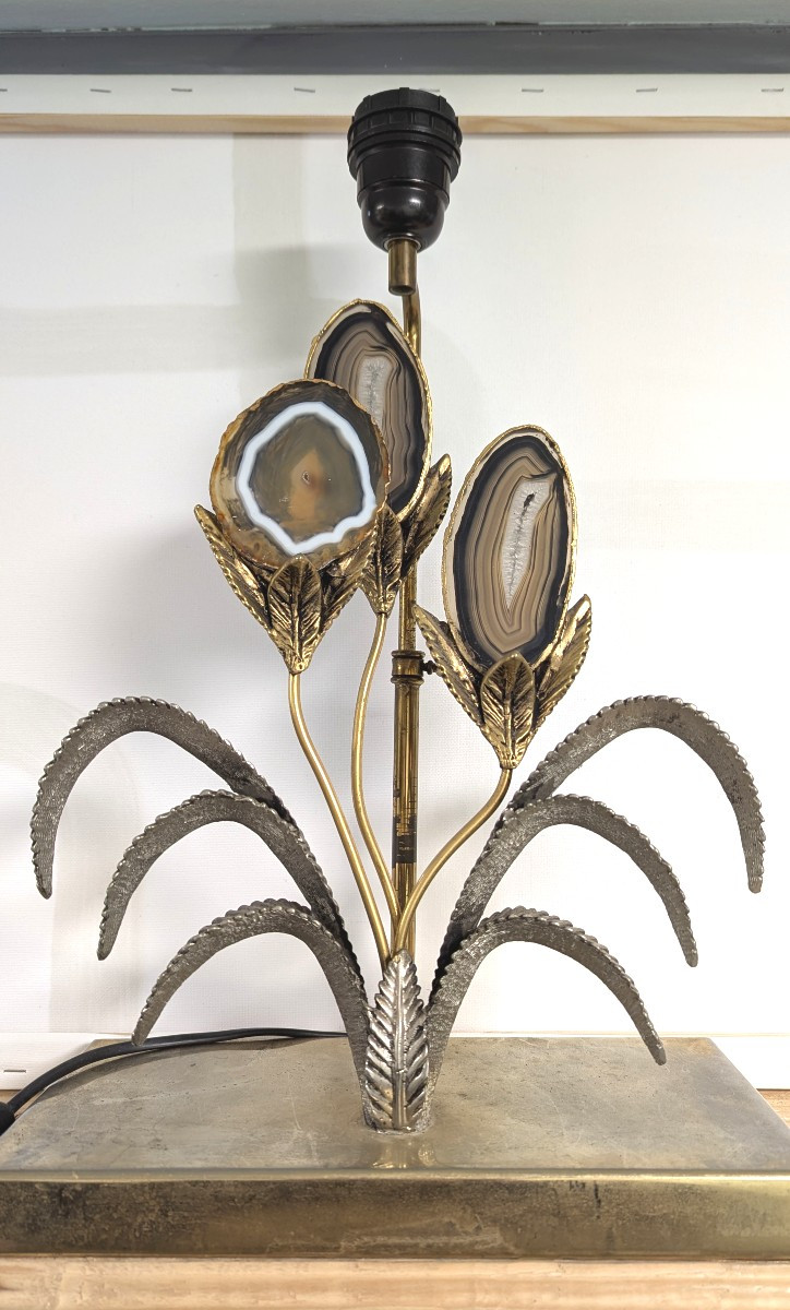 Lampe de table, attribuée à Willy Daro-Bronze et agate-Design 70