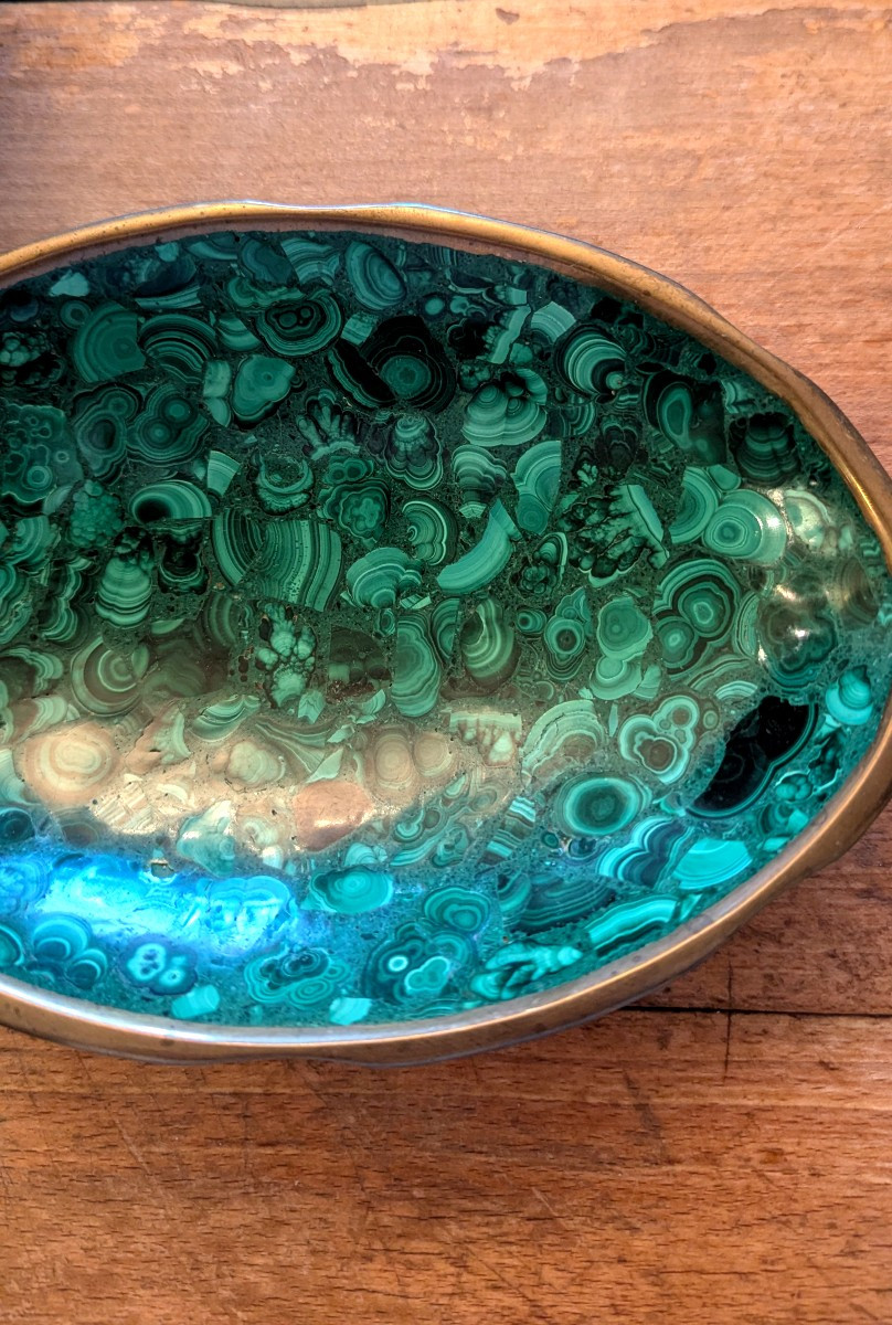 2 Coupes en malachite et laiton-Design 70-photo-3