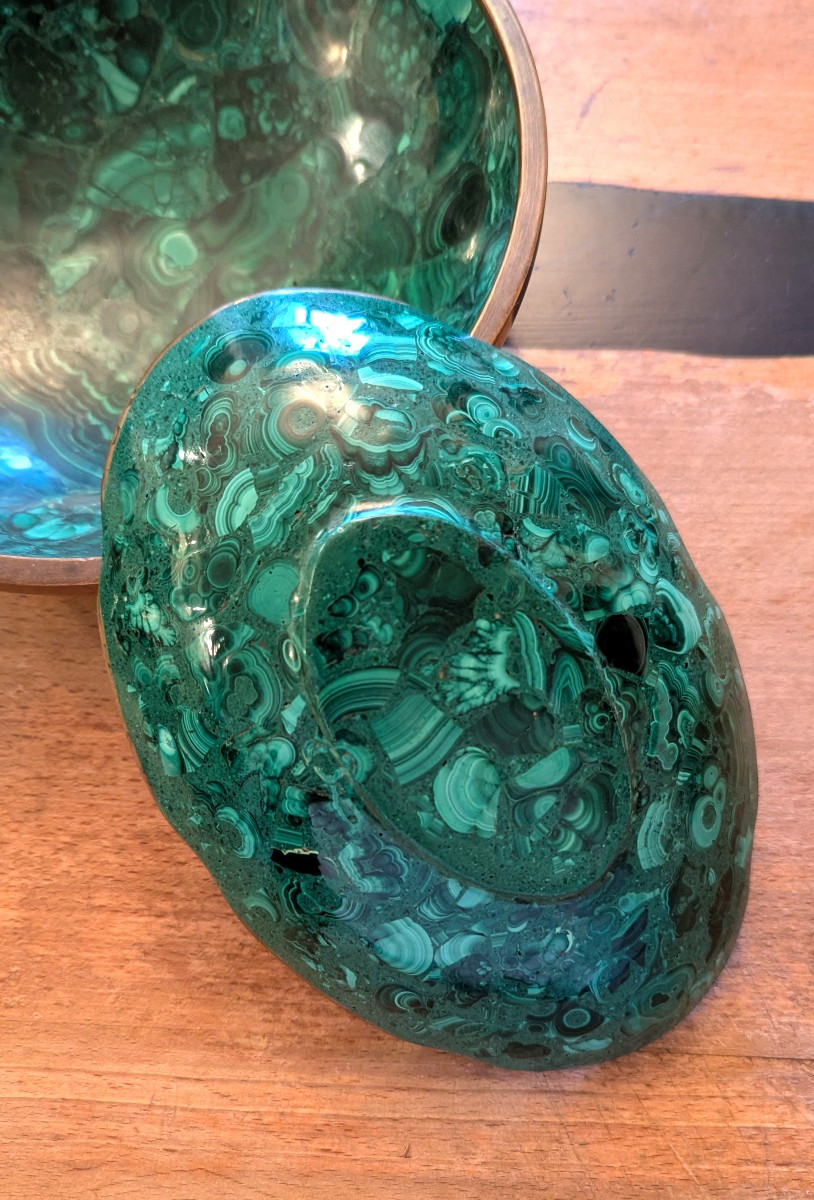 2 Coupes en malachite et laiton-Design 70-photo-4