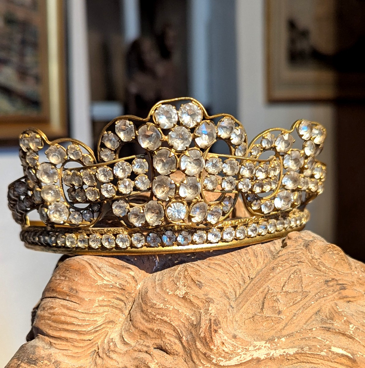 Couronne de statue de vierge, 19ème, en strass-Bijou de tête