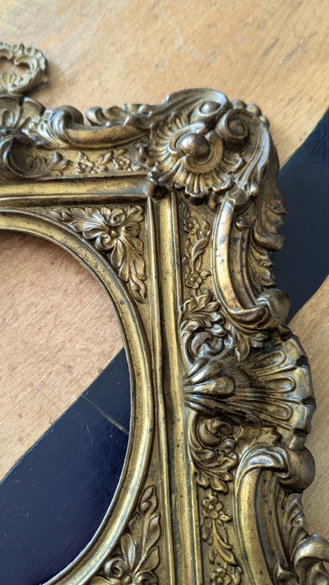 Imposant cadre en cuivre doré, 19ème-Miniature-Miroir-photo-2