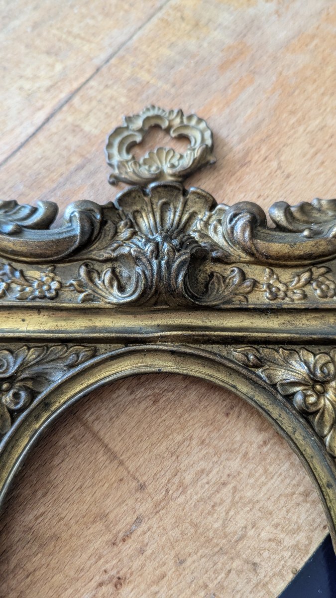 Imposant cadre en cuivre doré, 19ème-Miniature-Miroir-photo-3