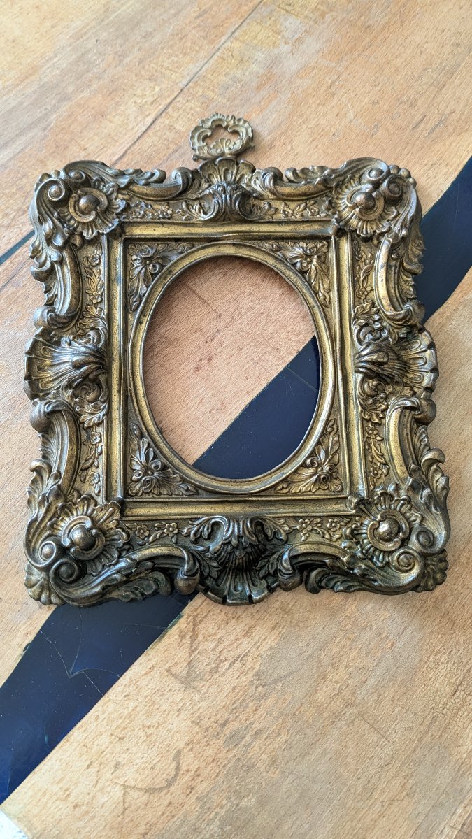 Imposant cadre en cuivre doré, 19ème-Miniature-Miroir