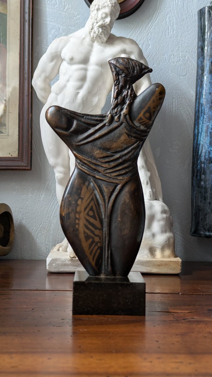 Bronze Statue On Base, Signed-cubist Style