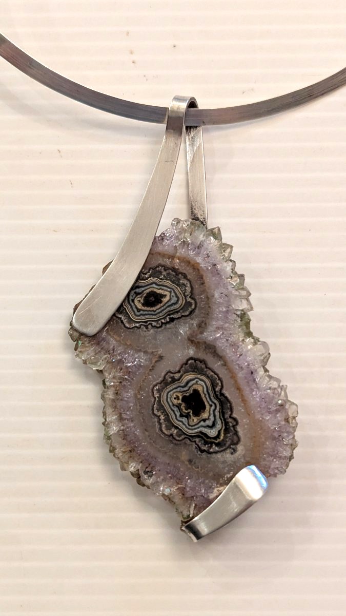 Design Necklace, Sterling Silver And Stone, Signed Vic Max-photo-2