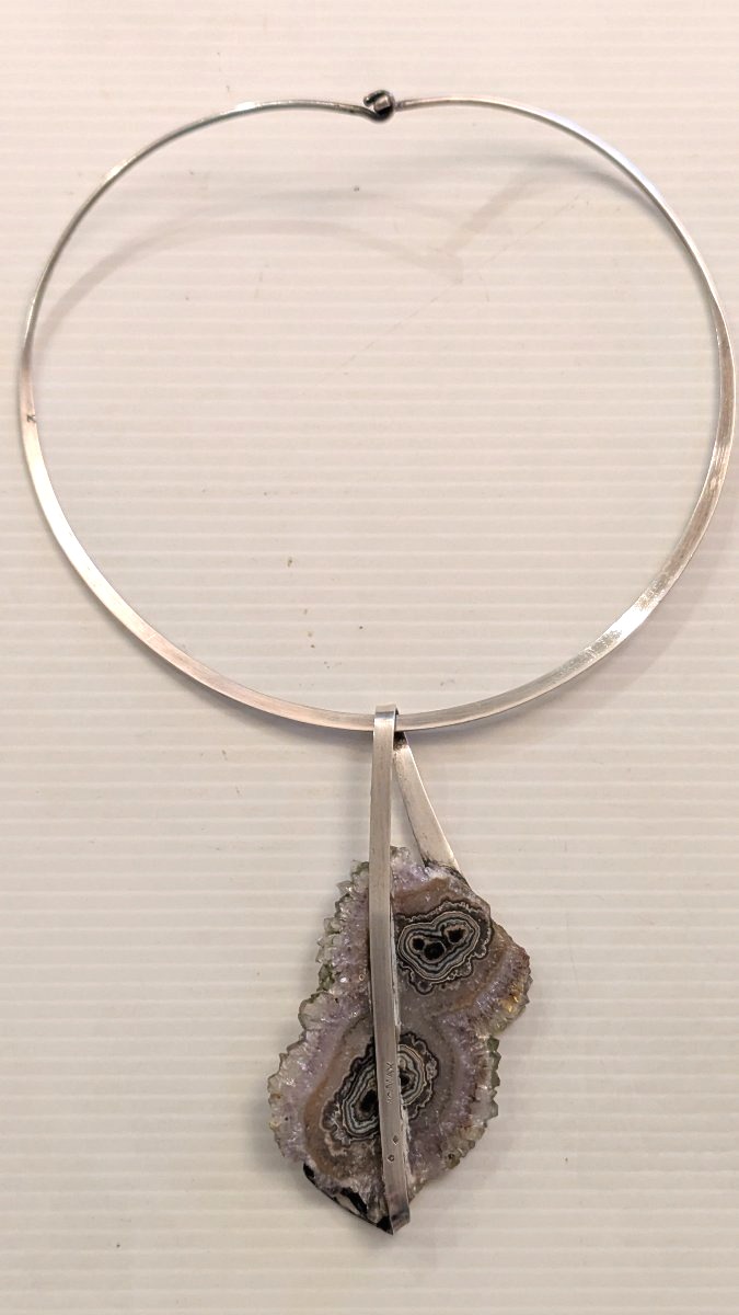 Design Necklace, Sterling Silver And Stone, Signed Vic Max-photo-3