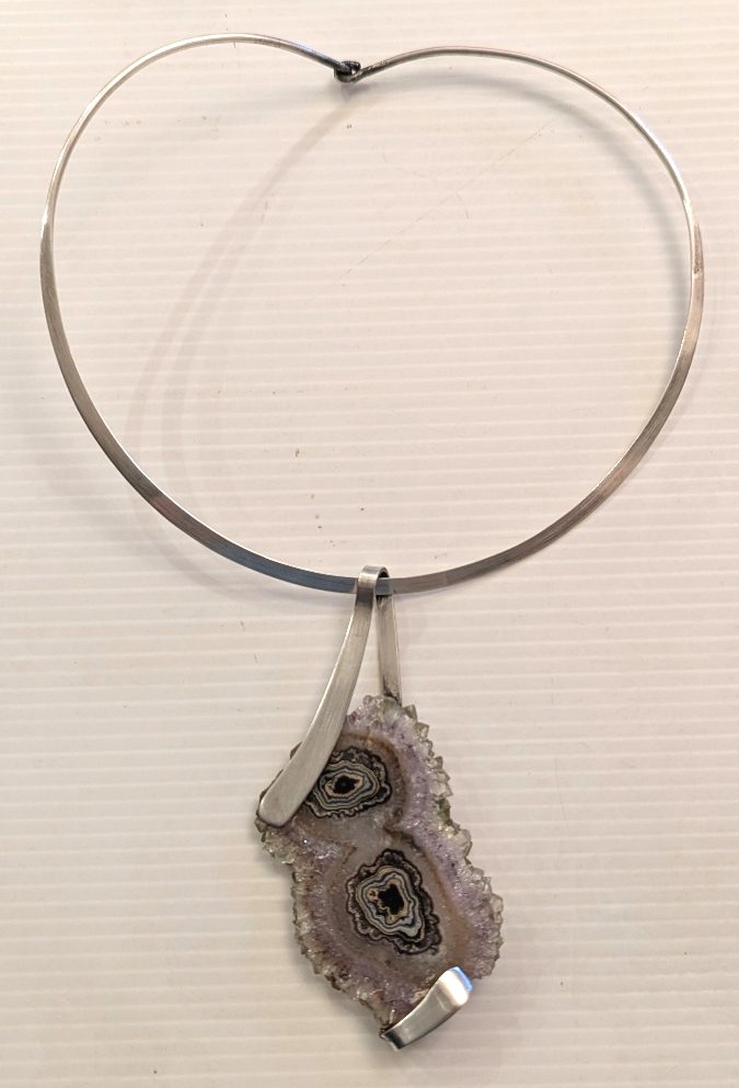 Design Necklace, Sterling Silver And Stone, Signed Vic Max