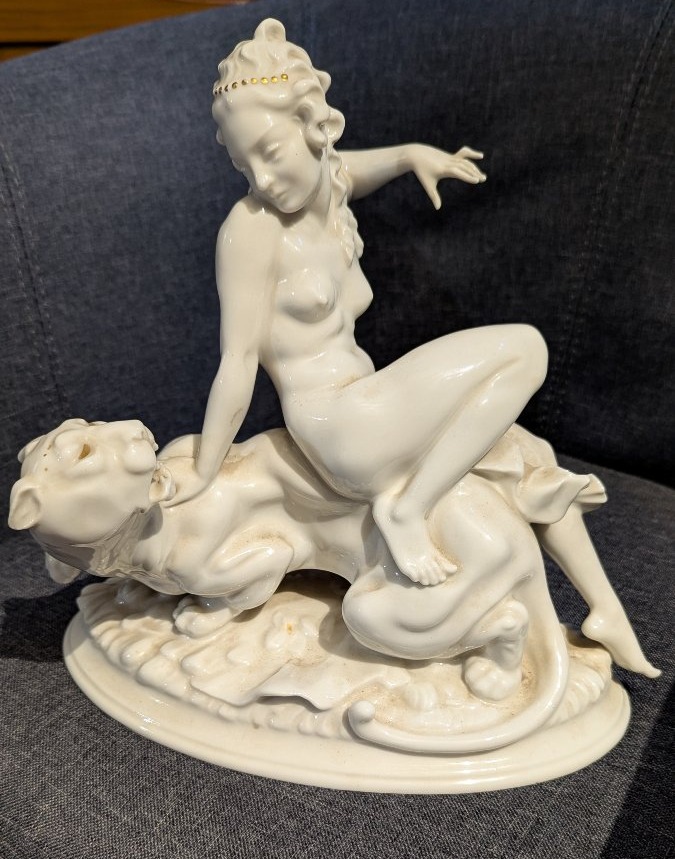 Woman With A Panther—german Porcelain Set—k. Tutter—art Deco-photo-2