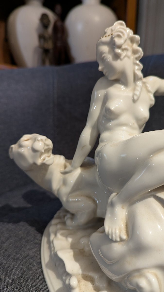 Woman With A Panther—german Porcelain Set—k. Tutter—art Deco-photo-4