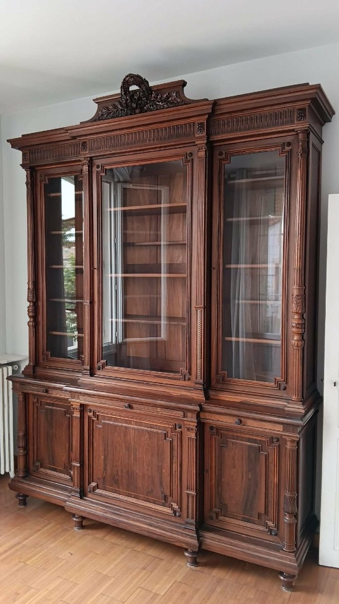 Bibliothèque de château, 19ème, en palissandre-Buffet de présentation 