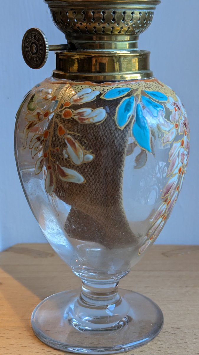 Art Nouveau Kerosene Lamp, Made Of Enameled Glass—brenner Kosmos—glycine-photo-2
